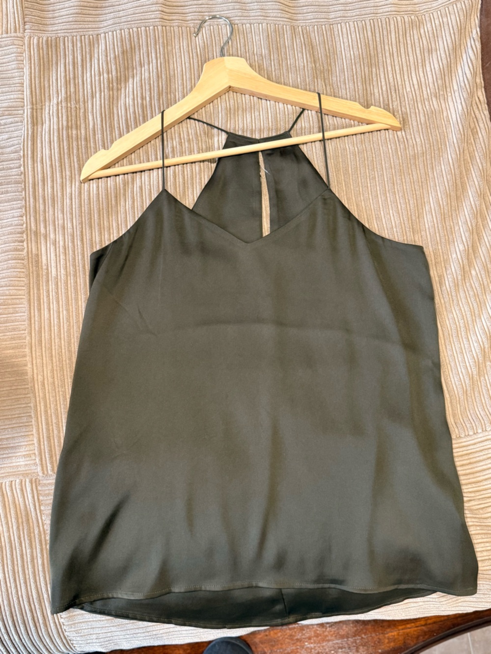 Express Olive Green Satin Halter Cami